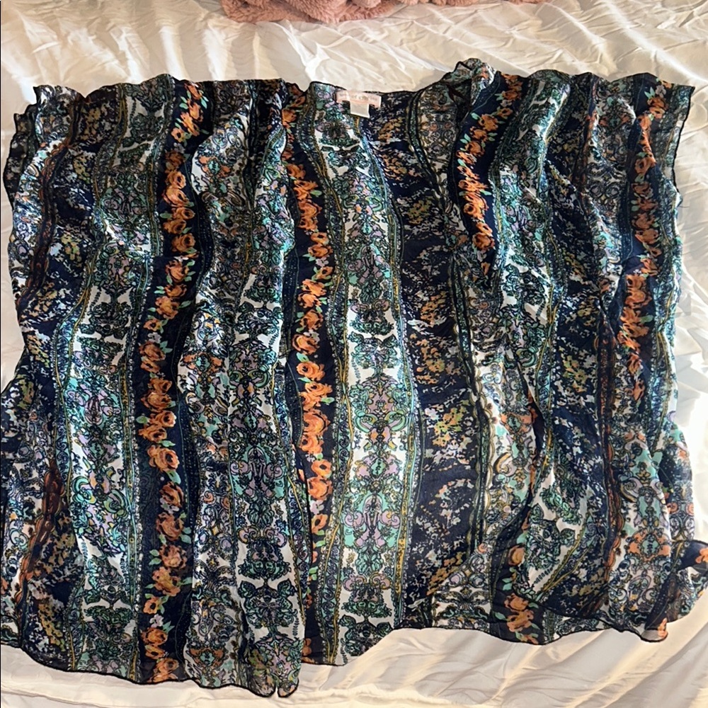 Band of Gypsies Sheer Boho Shawl/Pool Coverup with Orange and Green Accents